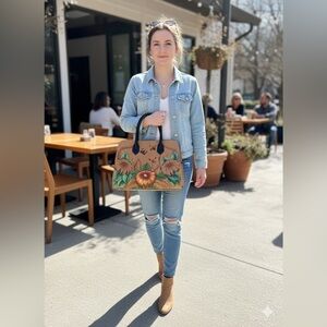 Floral Artinal Tote bag Genuine Leather